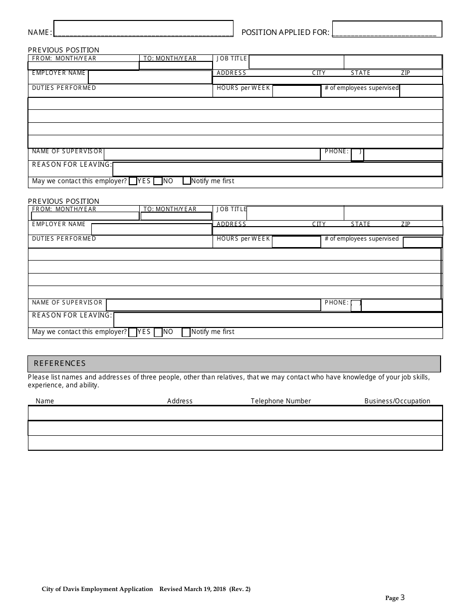 Employment Application - City of Davis, California, Page 3