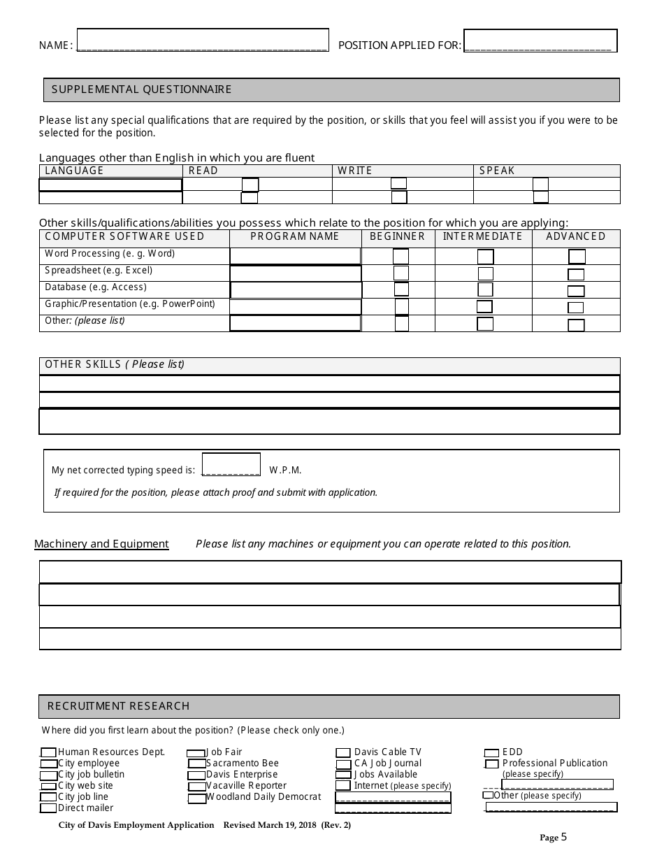 Employment Application - City of Davis, California, Page 5
