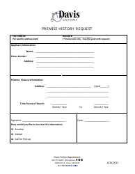 Document preview: Premise History Request - City of Davis, California