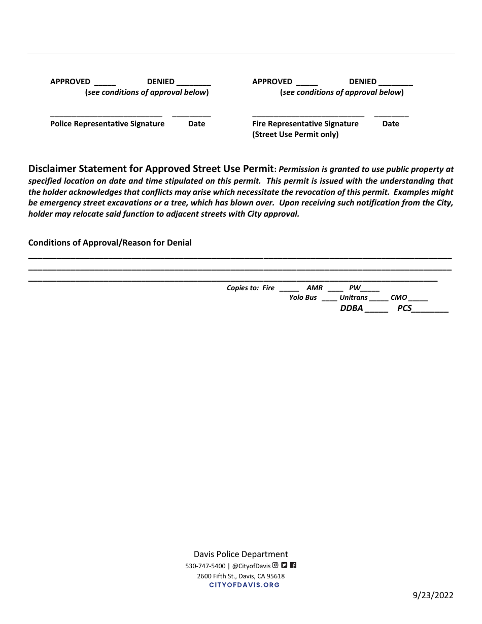 City of Davis, California Permit for Open Container/Consumption of
