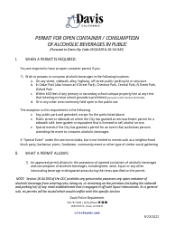 Document preview: Permit for Open Container/Consumption of Alcoholic Beverages in Public - City of Davis, California