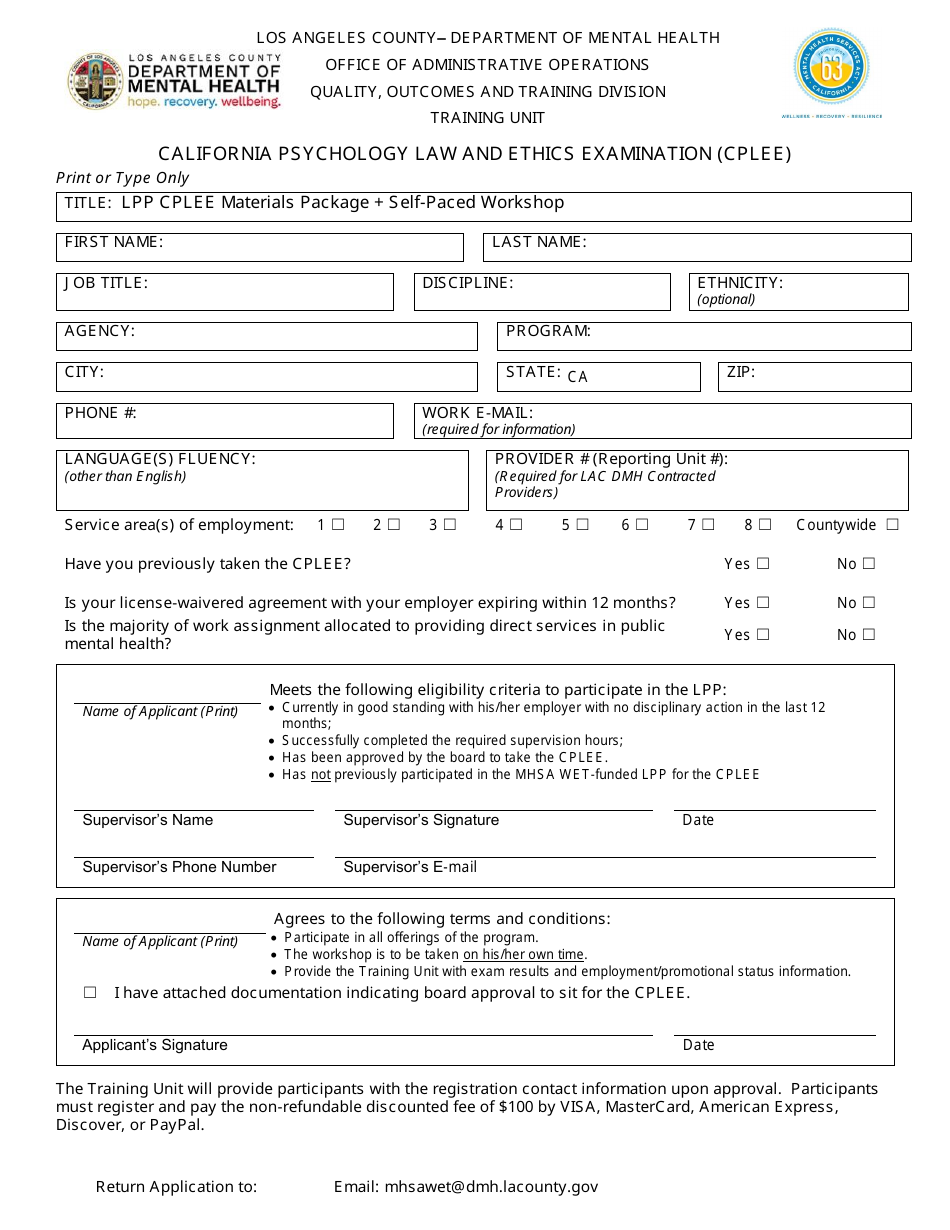 California Psychology Law and Ethics Examination (Cplee) - Licensure Preparation Program - County of Los Angeles, California, Page 2