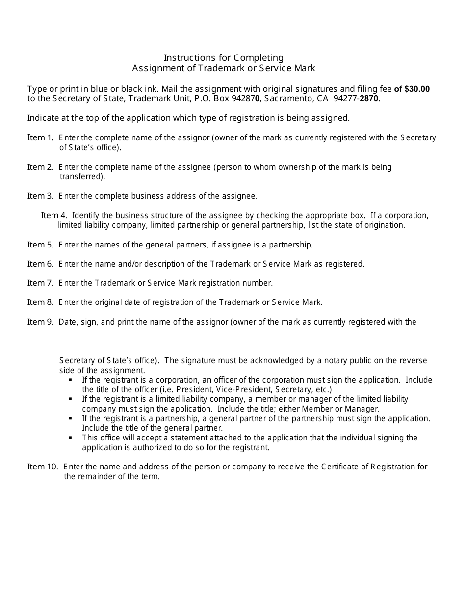 Form TM108 Assignment of Trademark or Service Mark - California, Page 3