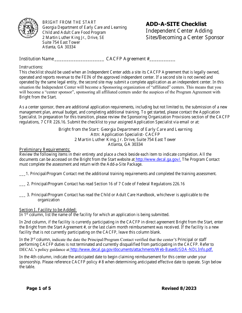 Georgia (United States) Add-A-site Checklist - Independent Center ...