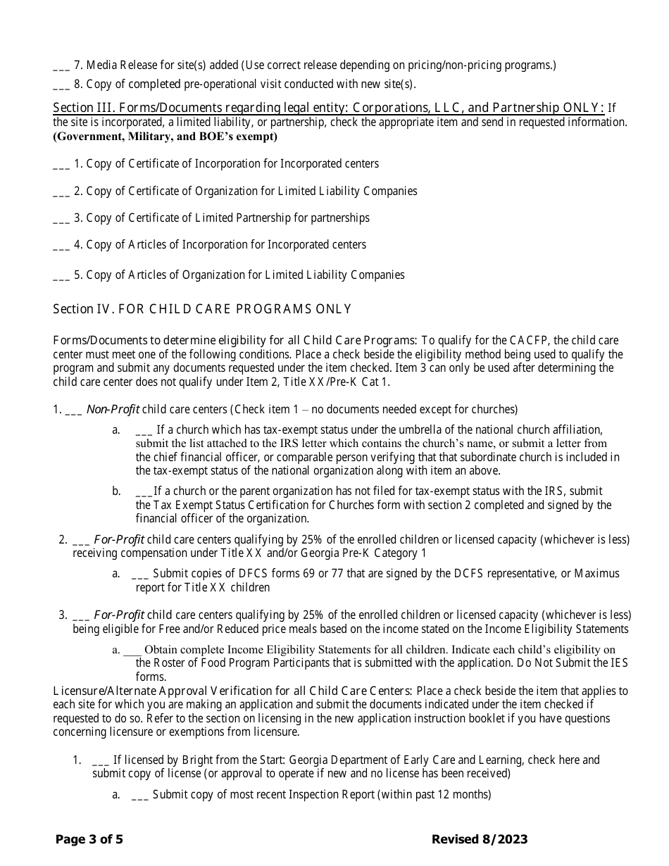 Add-A-site Checklist - Independent Center Adding Sites / Becoming a Center Sponsor - Georgia (United States), Page 3