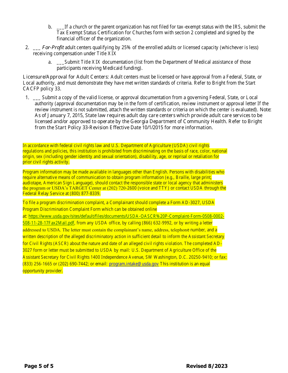 Add-A-site Checklist - Independent Center Adding Sites / Becoming a Center Sponsor - Georgia (United States), Page 5