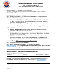 Document preview: Verification of Career and Technical Education (Cte) Occupational Experience - Arizona