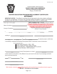 Document preview: Form PGC-HTE-400 Hunter Education Program Replacement Certificate Affidavit - Pennsylvania