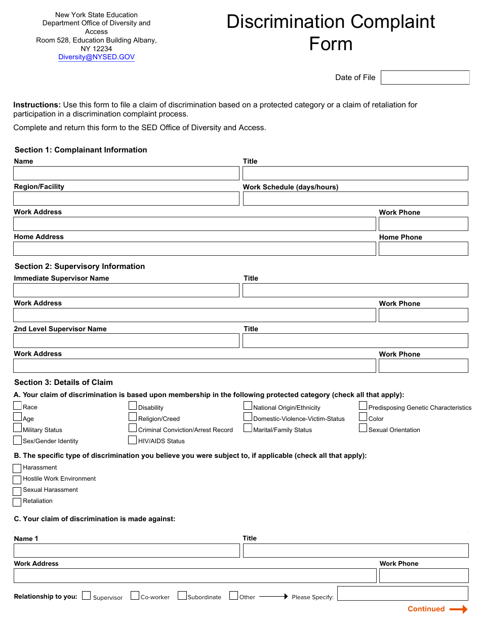 New York Discrimination Complaint Form - Fill Out, Sign Online and ...