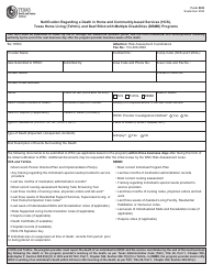 Document preview: Form 8493 Notification Regarding a Death in Home and Community-Based Services (Hcs), Texas Home Living (Txhml) and Deaf Blind With Multiple Disabilities (Dbmd) Programs - Texas