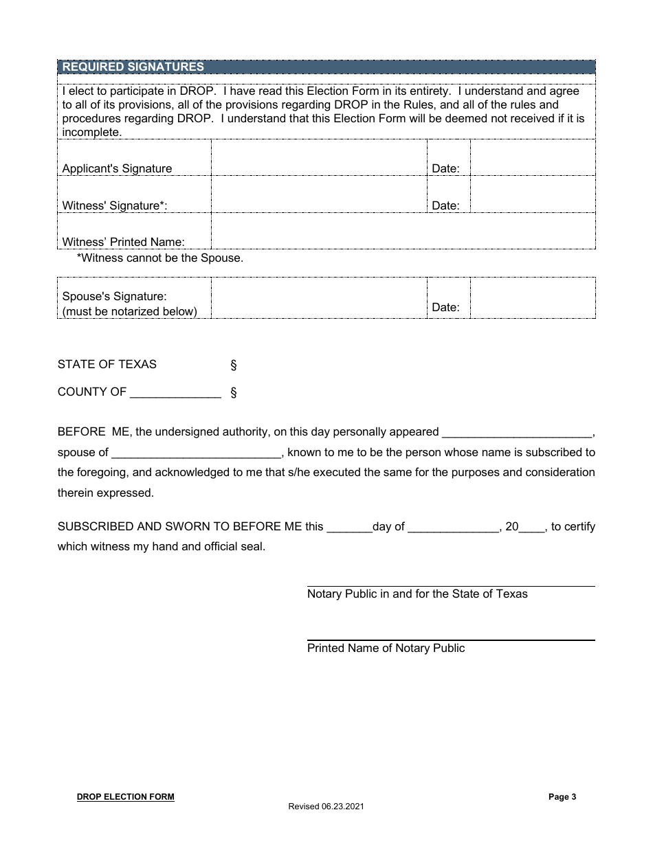 Deferred Retirement Option Program Election Form - City of Fort Worth, Texas, Page 3