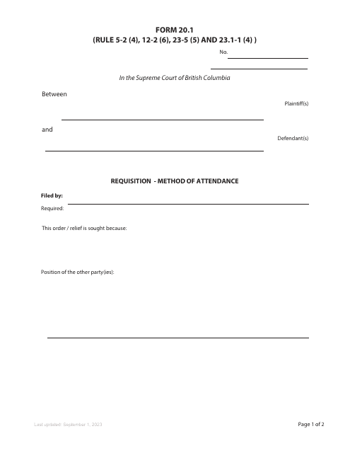 Form 20.1 Requisition - Method of Attendance - British Columbia, Canada