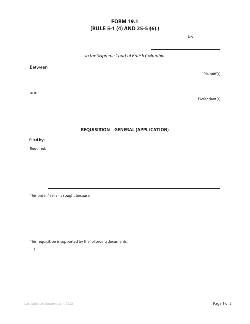 Form 19.1 Requisition - General (Application) - British Columbia, Canada