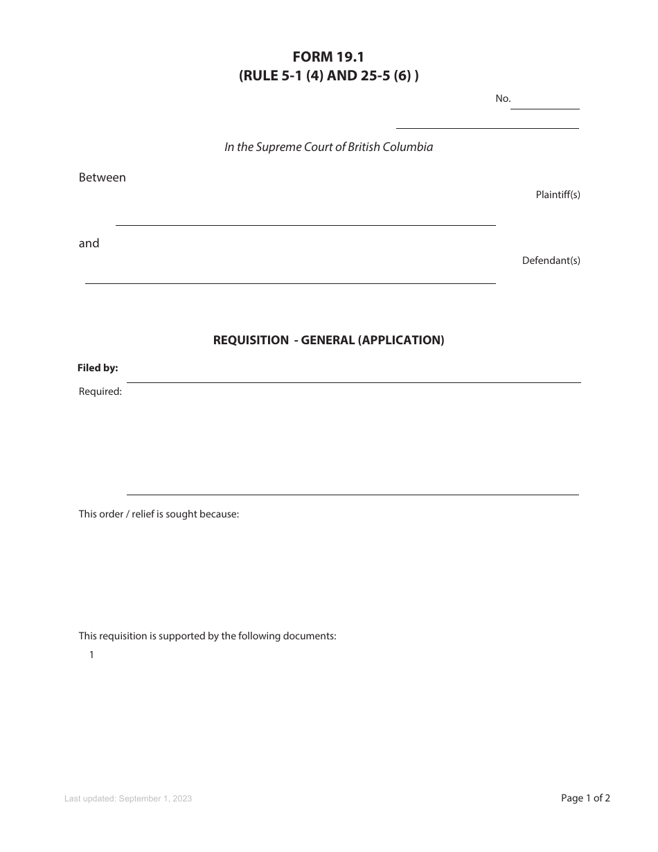 Form 19.1 Requisition - General (Application) - British Columbia, Canada, Page 1