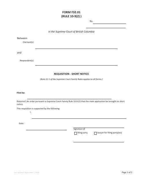 Form F32.01 Requisition - Short Notice - British Columbia, Canada