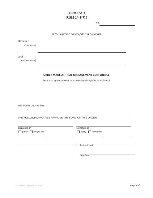 Form F51.2 Order Made at Trial Management Conference - British Columbia, Canada
