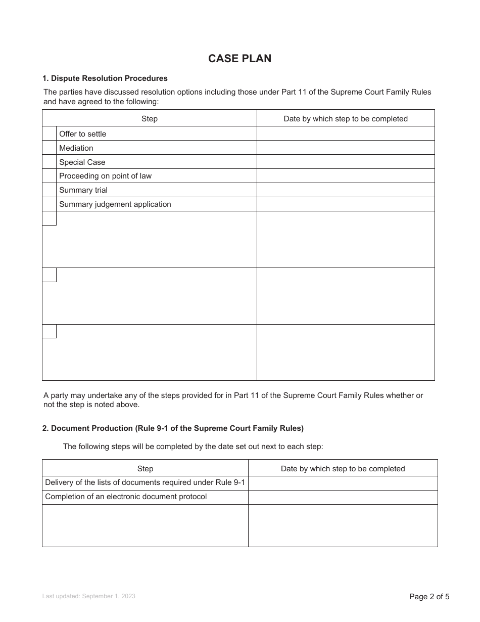 Form F19.4 Case Plan Order - British Columbia, Canada, Page 1