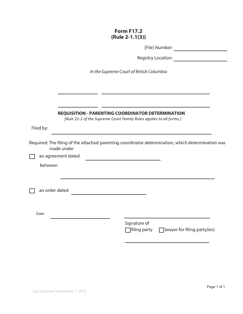 Form F17.2 Requisition - Tribunal Award - British Columbia, Canada