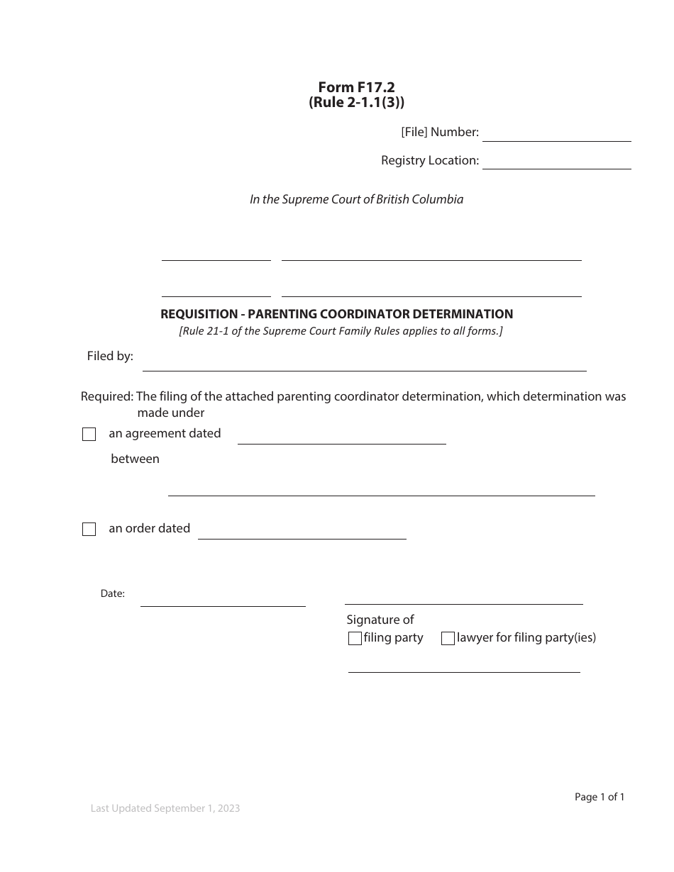 Form F17.2 Requisition - Tribunal Award - British Columbia, Canada, Page 1