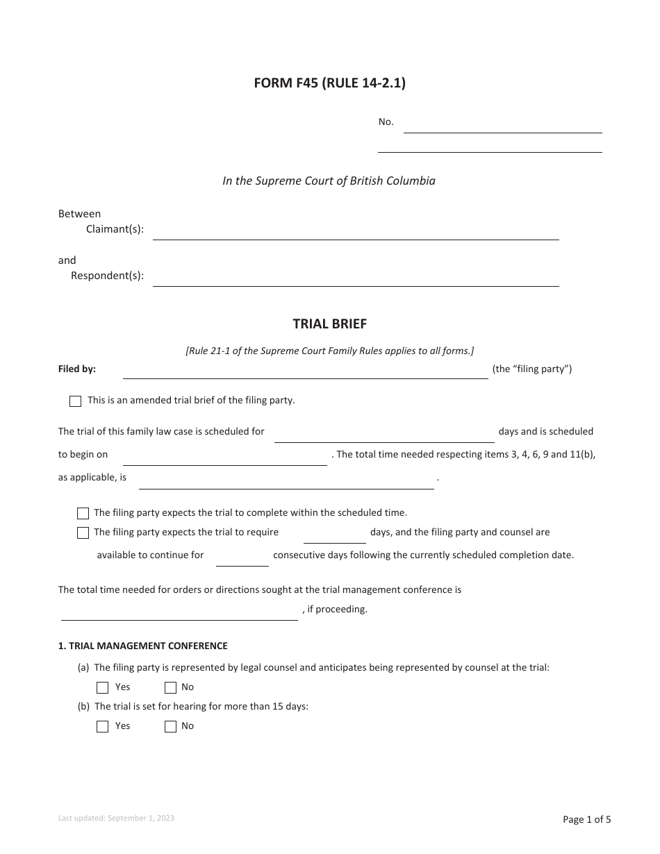 Form F45 Trial Brief - British Columbia, Canada, Page 1