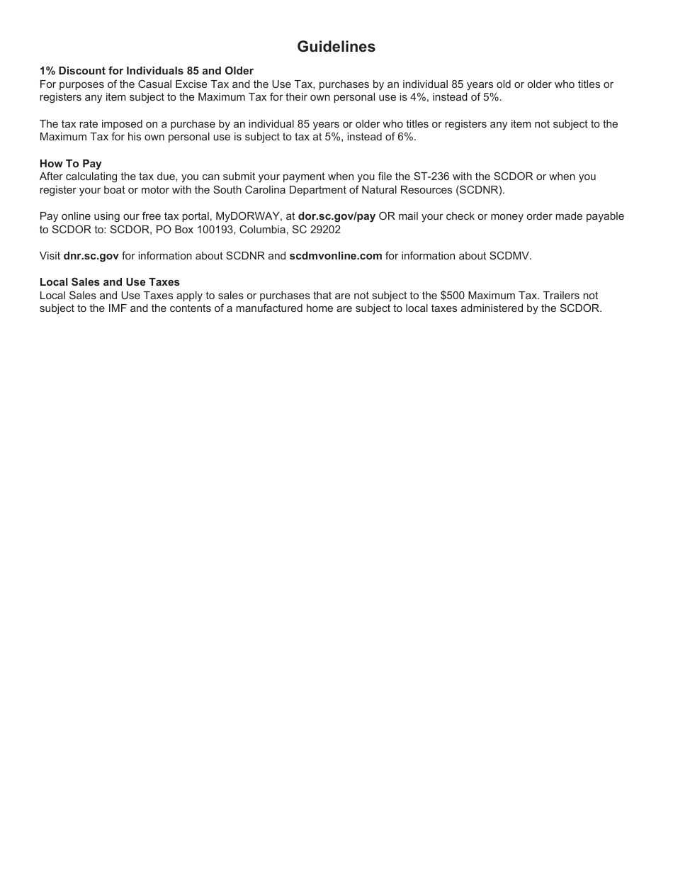 Form ST-236 Casual Excise or Use Tax Return - South Carolina, Page 5