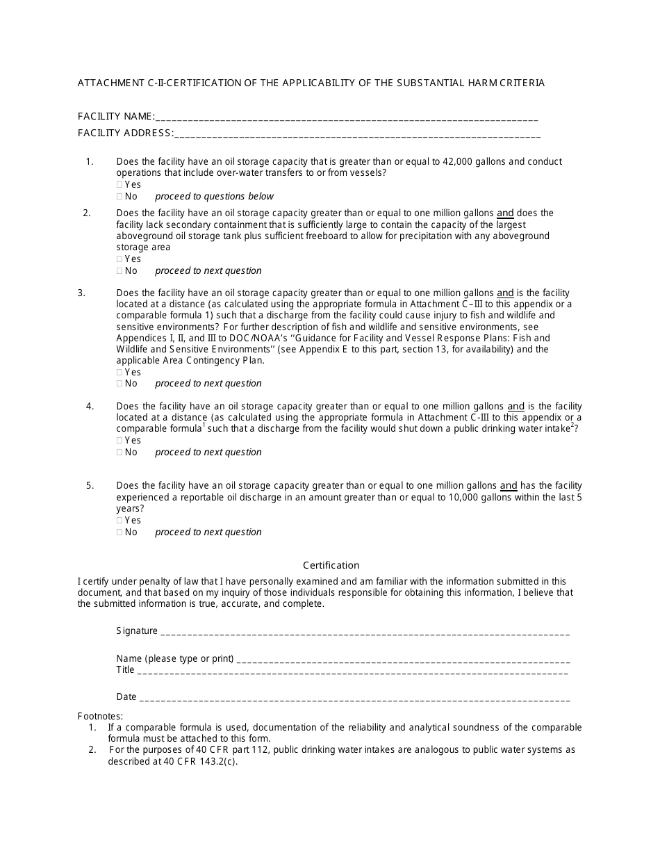 Certification of the Applicability of the Substantial Harm Criteria ...