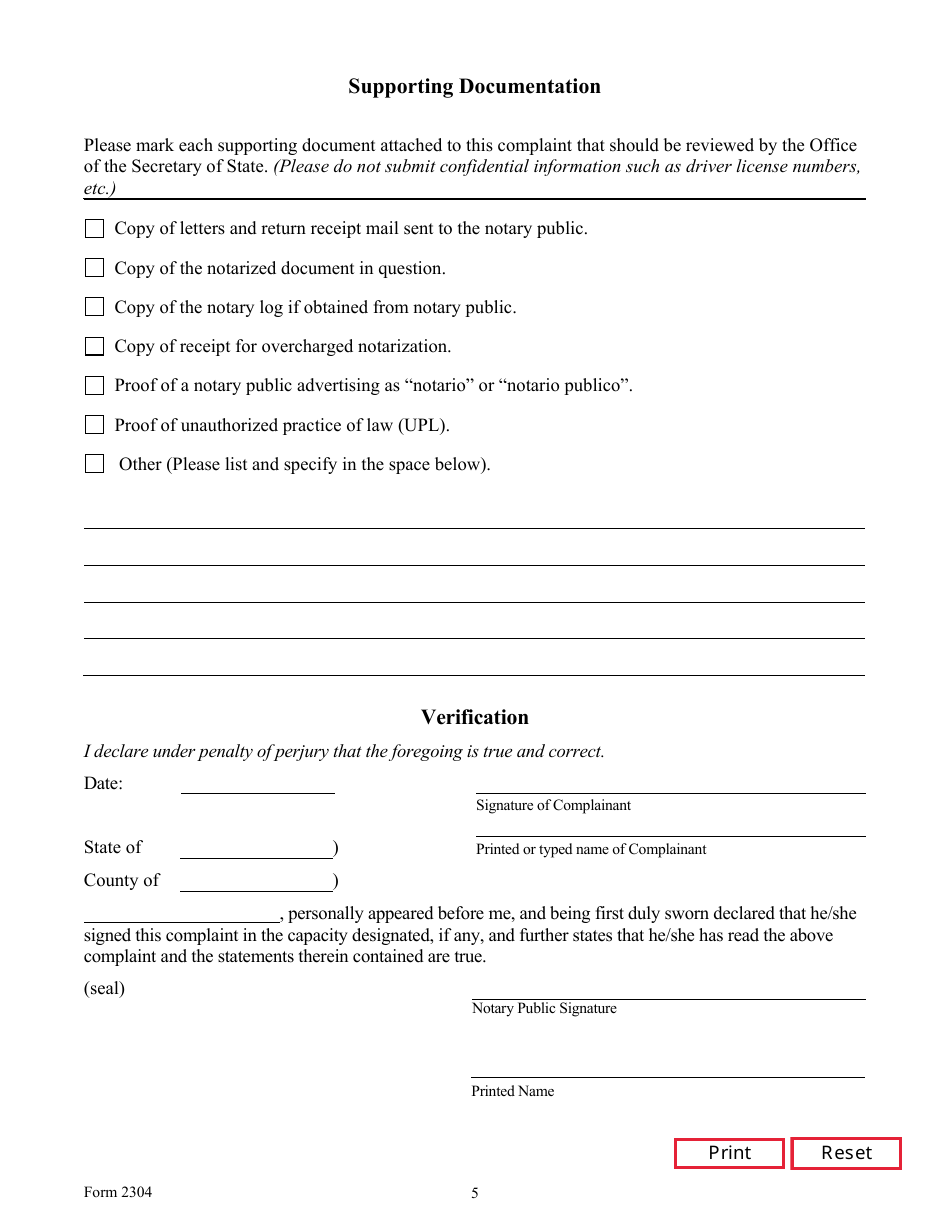 Form 2304 Notary Public Complaint - Texas, Page 5