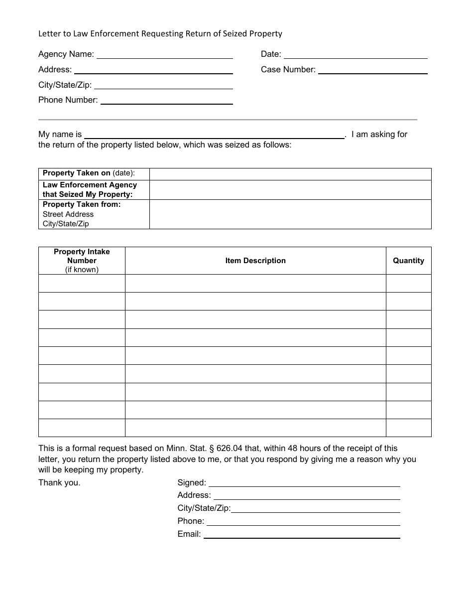 Instructions for Form CIV502 Petition for Return of Property Seized by Law Enforcement - Minnesota, Page 6