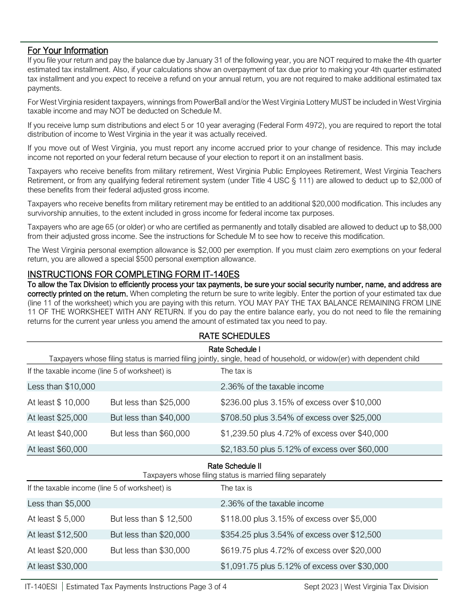 Download Instructions for Form IT-140ES Individual Estimated Income Tax ...