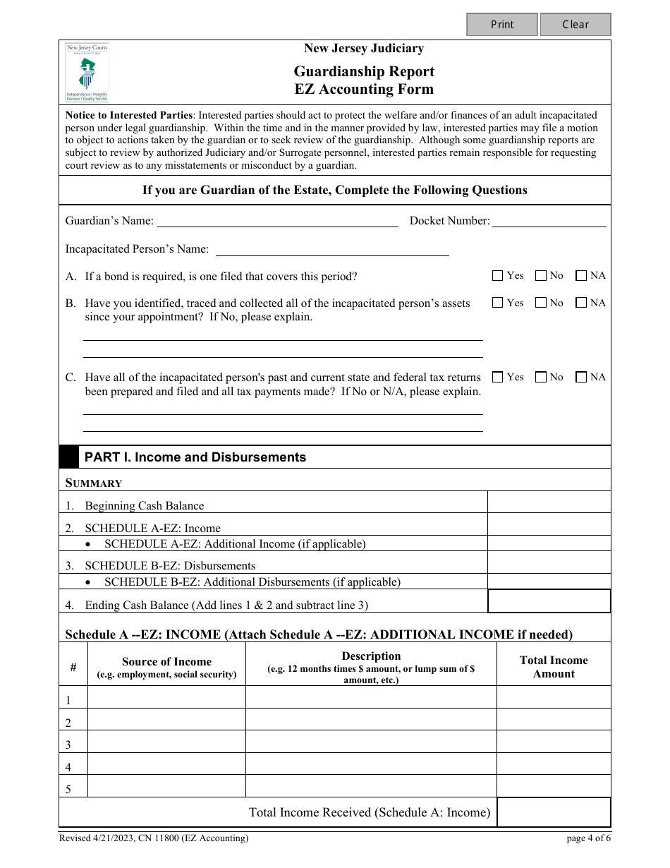 Form 11800 Guardianship Report Ez Accounting Form - New Jersey, Page 4