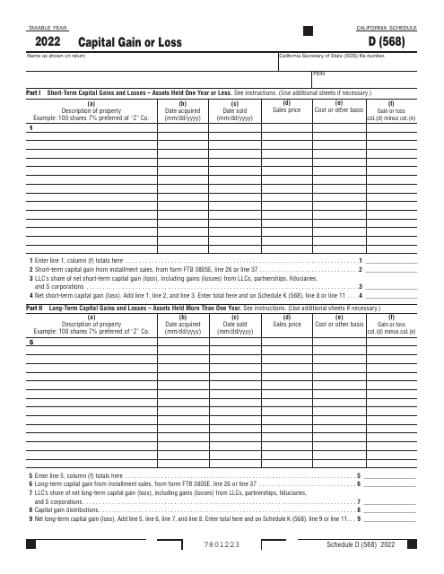 Form 568 Schedule D 2022 Printable Pdf