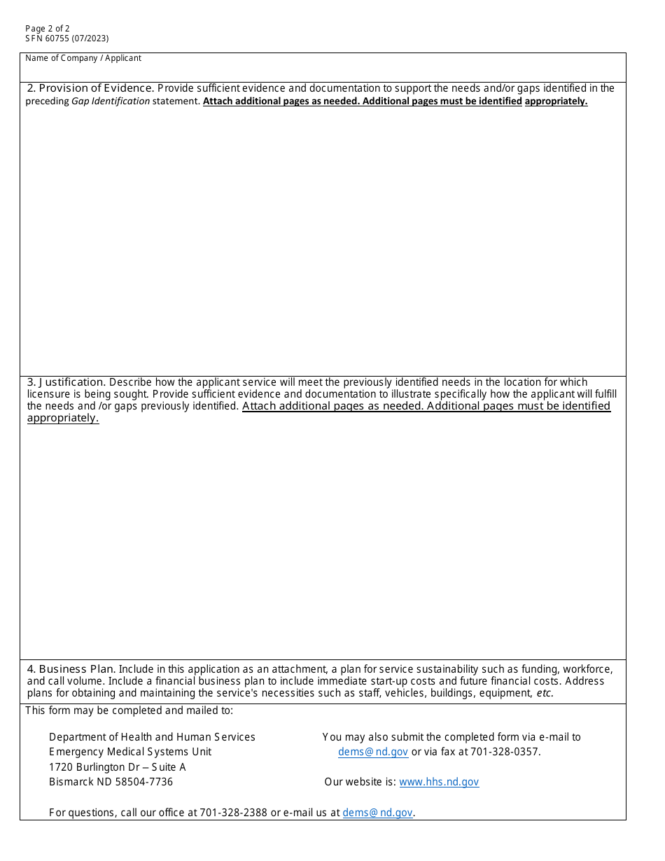 Form SFN60755 North Dakota Ambulance License Initial Application Supplement - North Dakota, Page 2