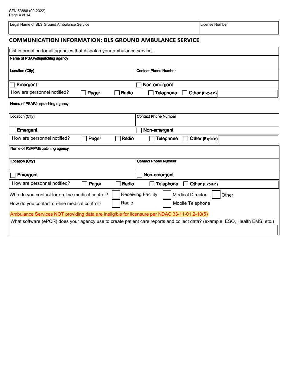 Form SFN53888 North Dakota License Renewal Application - Basic Life Support Ground Ambulance - North Dakota, Page 4