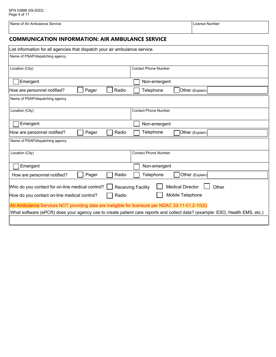 Form SFN53889 North Dakota License Renewal Application - Air Ambulance - North Dakota, Page 4