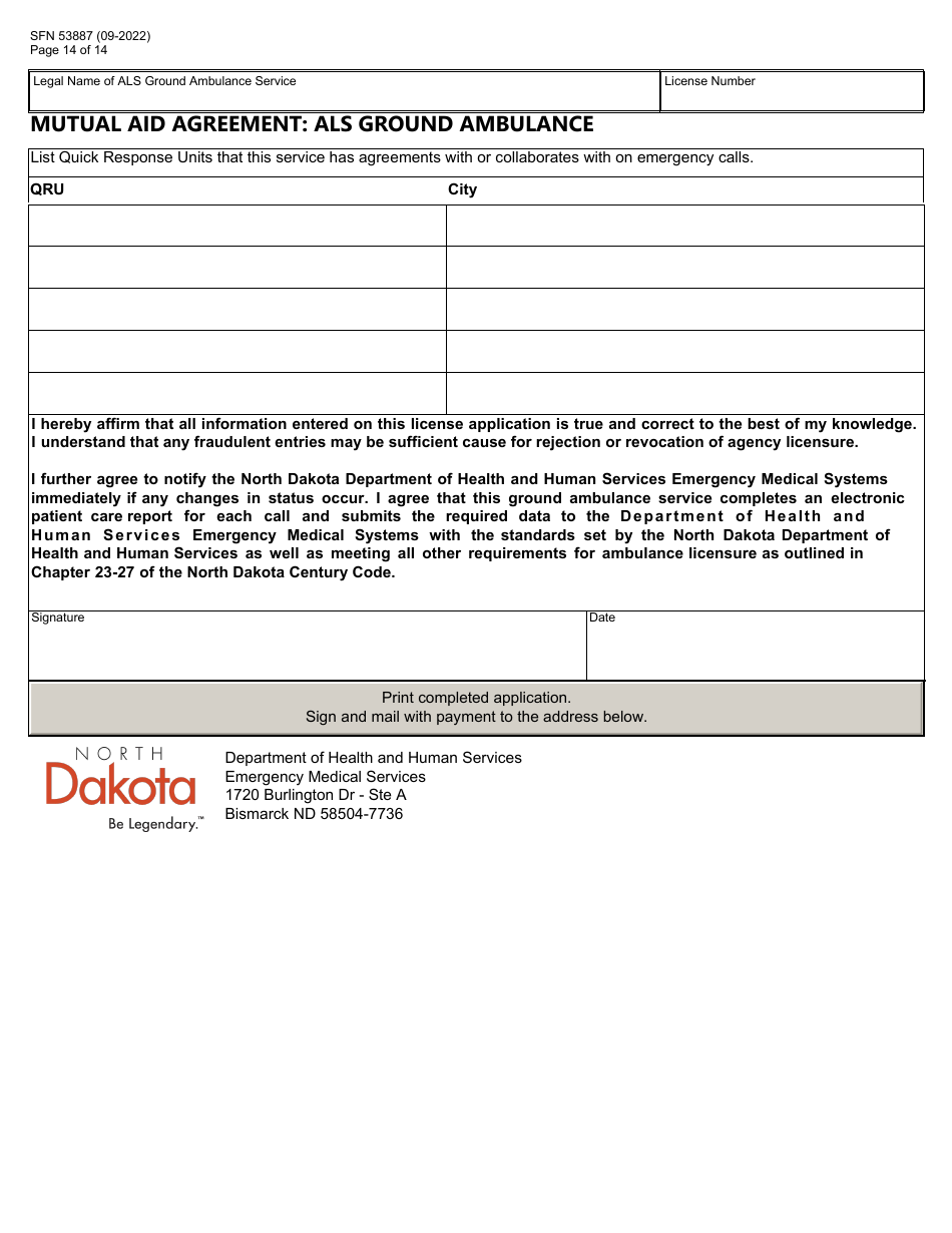 Form SFN53887 North Dakota License Renewal Application - Advanced Life Support Ground Ambulance - North Dakota, Page 14