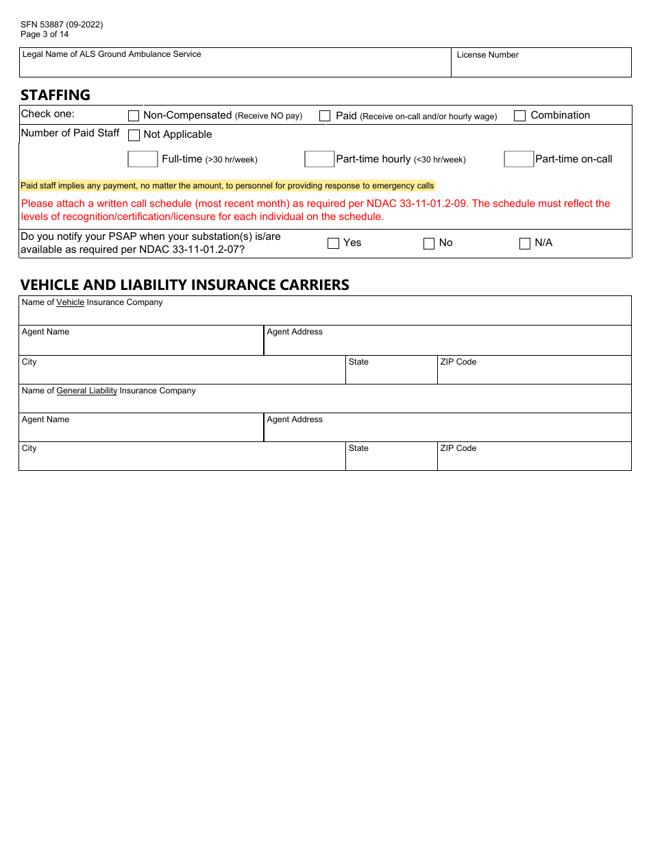 Form SFN53887 North Dakota License Renewal Application - Advanced Life Support Ground Ambulance - North Dakota, Page 3