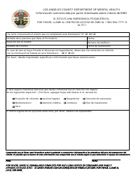 Document preview: Informacion Suministrada Por Parte Interesada Sobre Cliente De Dmh - County of Los Angeles, California (Spanish)