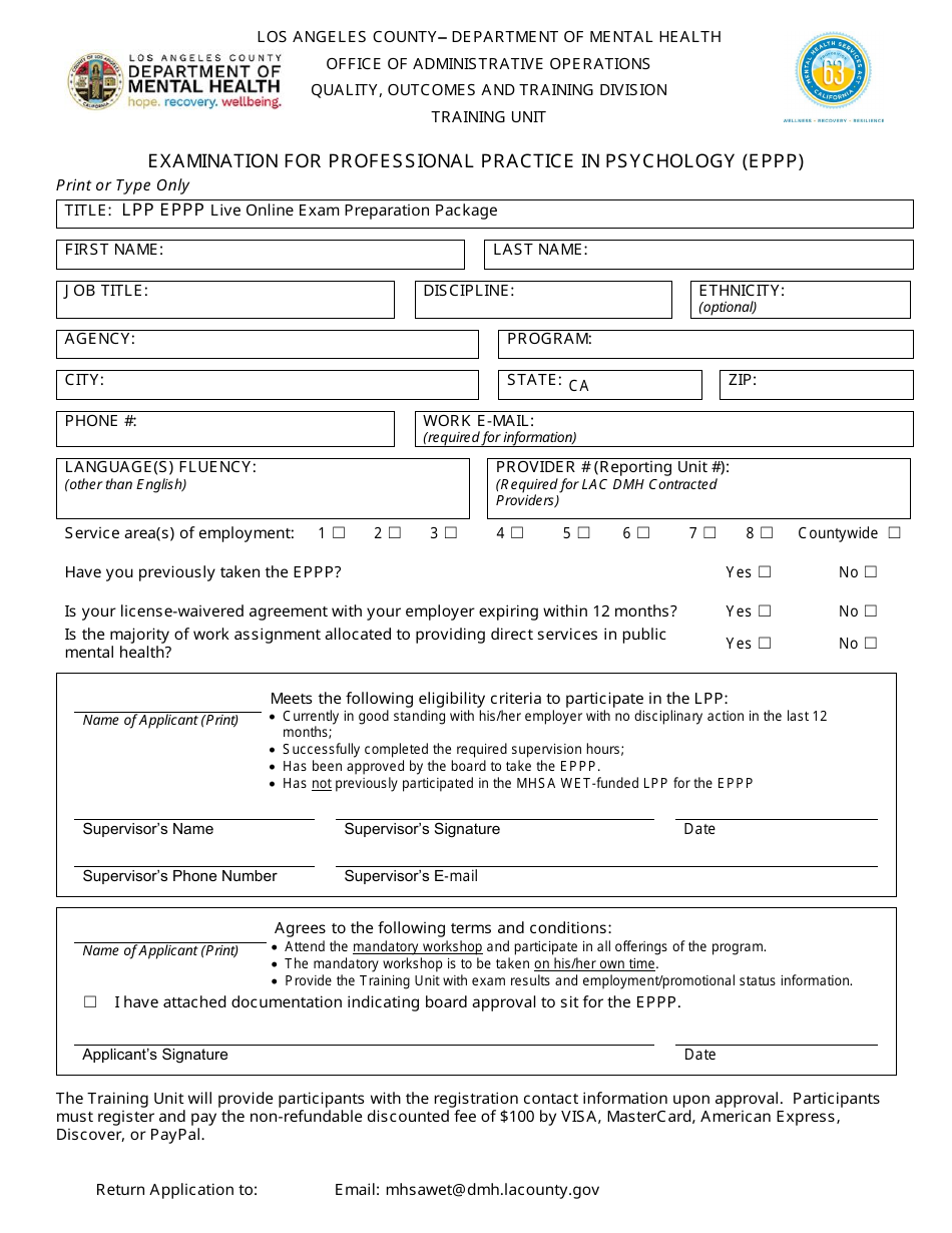 Examination for Professional Practice in Psychology (Eppp) - Licensure Preparation Program - County of Los Angeles, California, Page 2