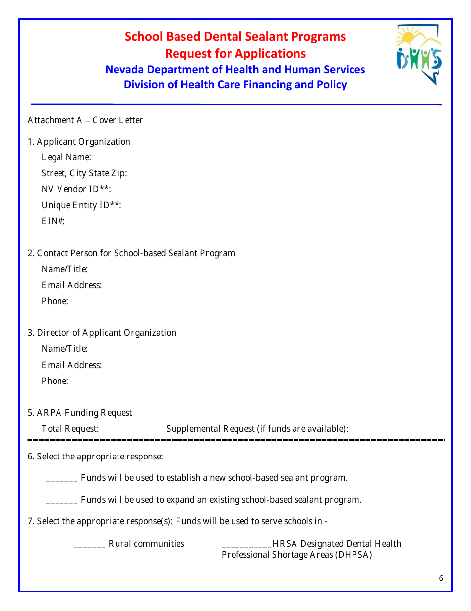 Request for Applications - School Based Dental Sealant Programs - Nevada, Page 6