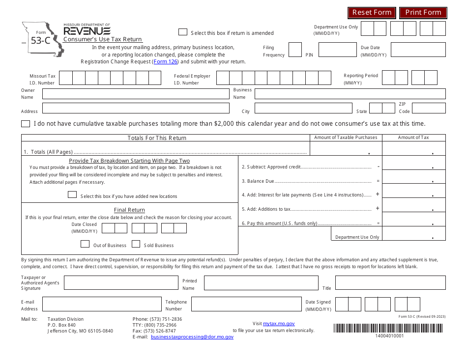 Form 53 C Download Fillable Pdf Or Fill Online Consumers Use Tax Return Missouri Templateroller 6898