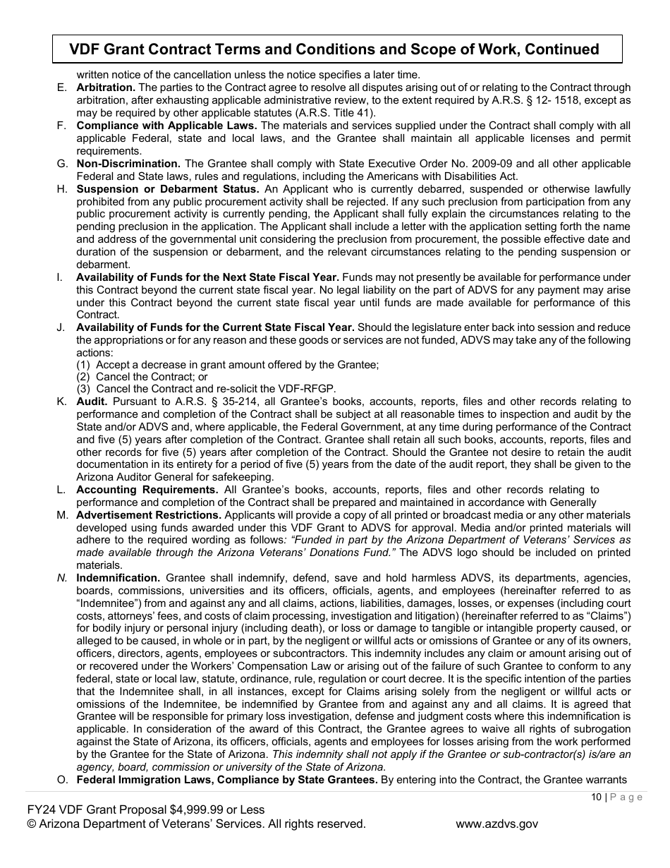 Veterans Donations Fund Proposal for Vdf Grant - $4,999.99 or Less - Arizona, Page 10