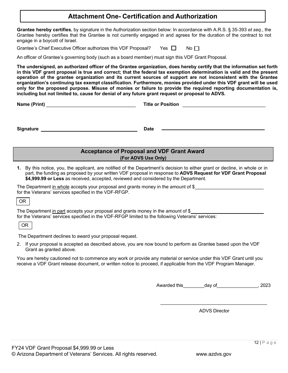 Veterans Donations Fund Proposal for Vdf Grant - $4,999.99 or Less - Arizona, Page 12
