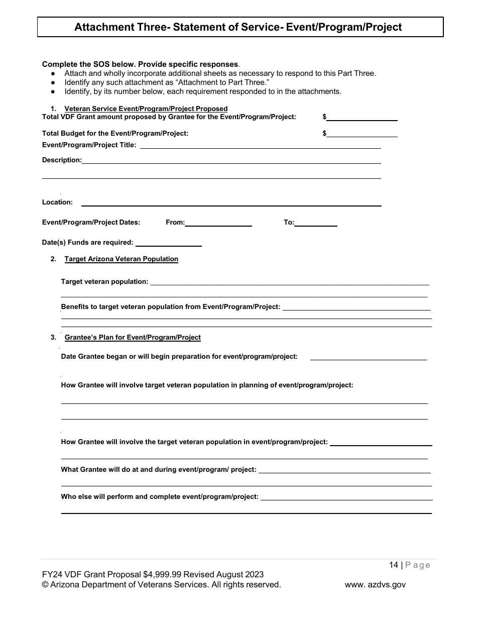 Veterans Donations Fund Proposal for Vdf Grant - $4,999.99 or Less - Arizona, Page 14