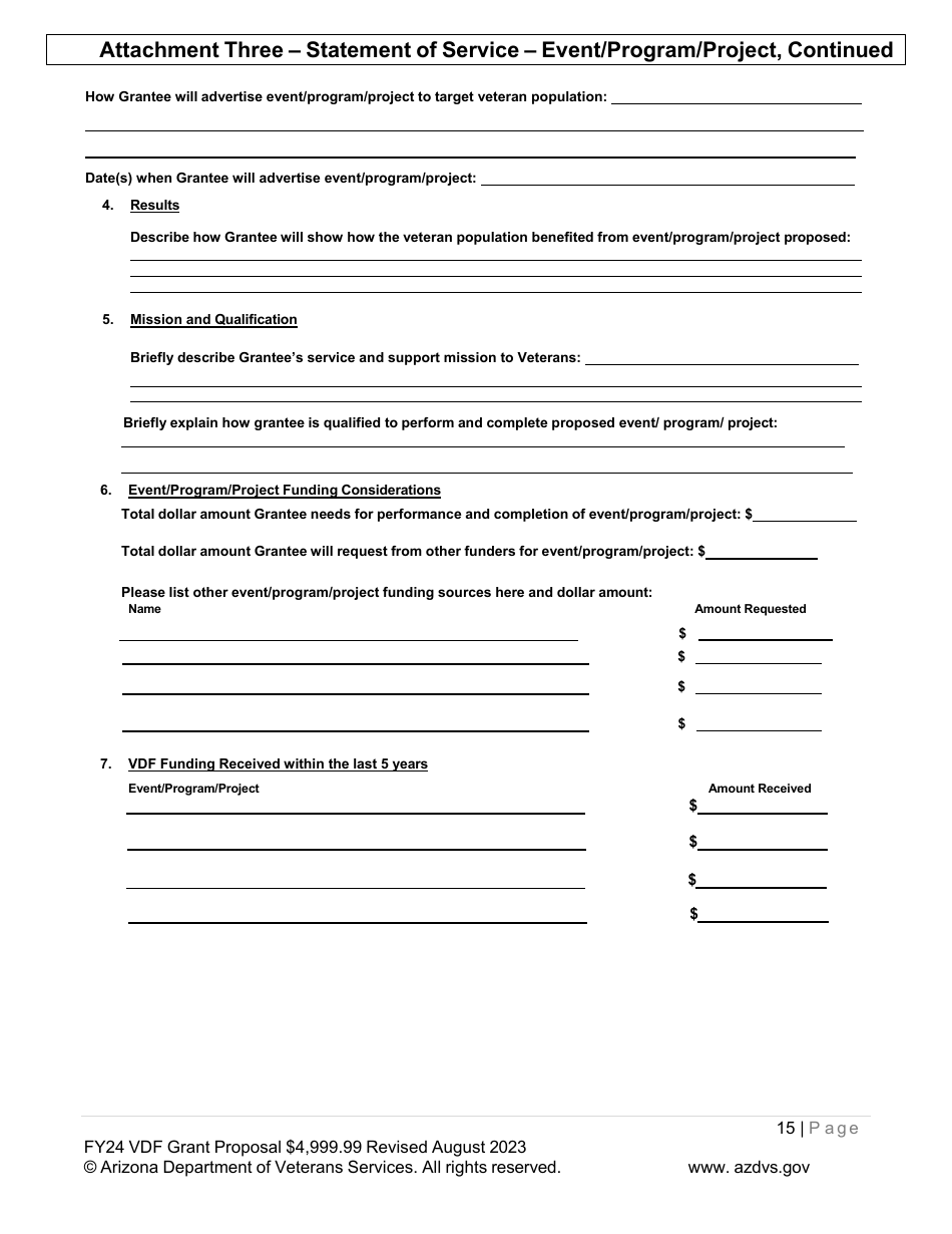Veterans Donations Fund Proposal for Vdf Grant - $4,999.99 or Less - Arizona, Page 15