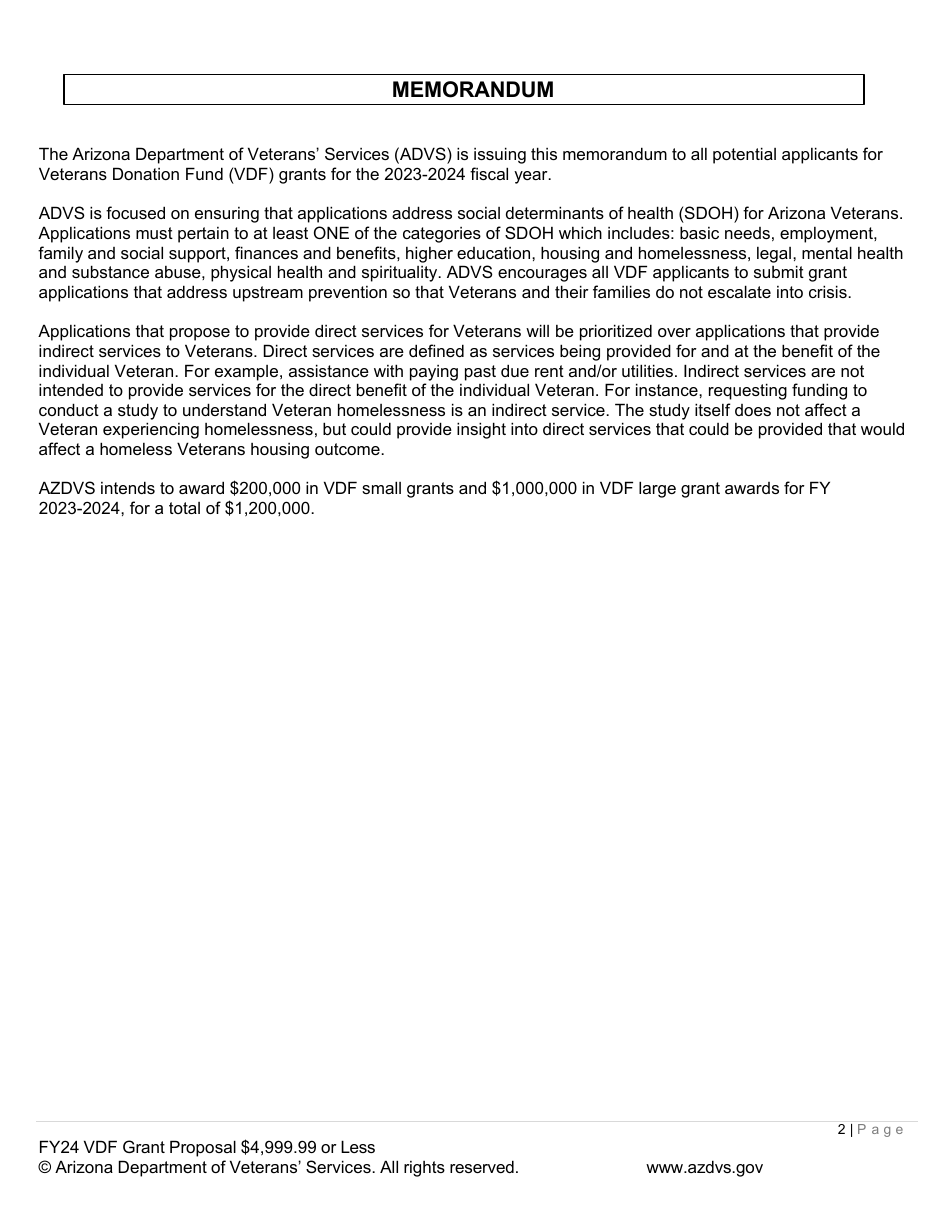 Veterans Donations Fund Proposal for Vdf Grant - $4,999.99 or Less - Arizona, Page 2