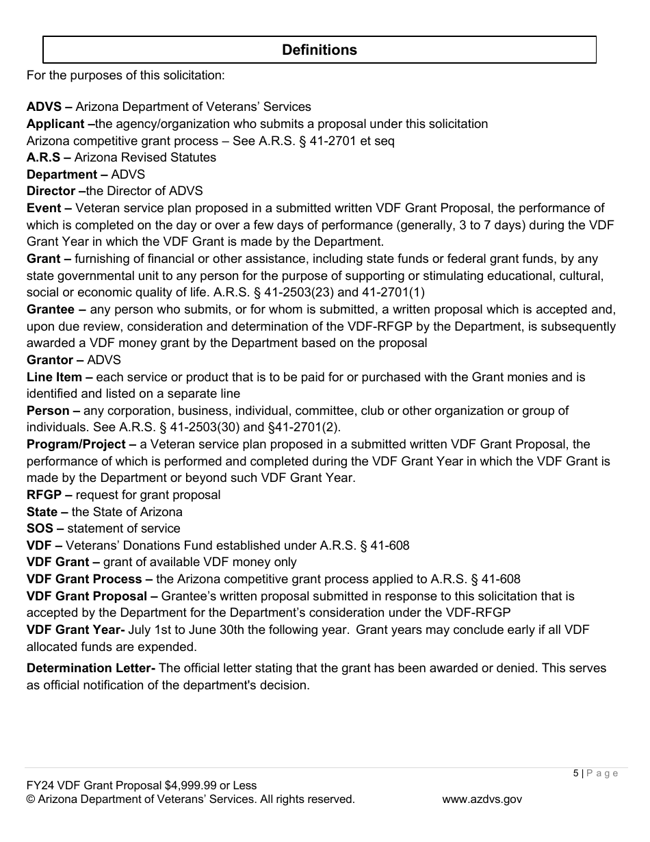 Veterans Donations Fund Proposal for Vdf Grant - $4,999.99 or Less - Arizona, Page 5