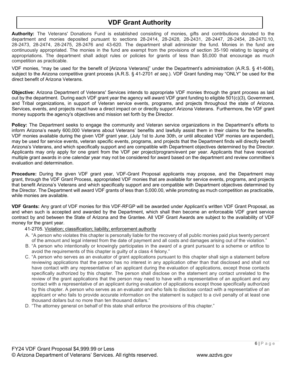 Veterans Donations Fund Proposal for Vdf Grant - $4,999.99 or Less - Arizona, Page 6