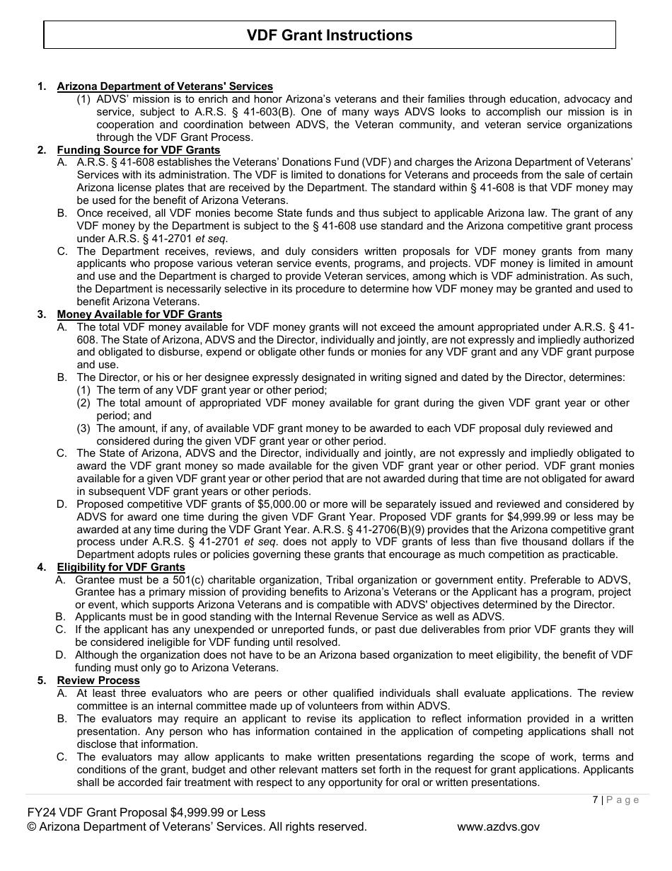 Veterans Donations Fund Proposal for Vdf Grant - $4,999.99 or Less - Arizona, Page 7