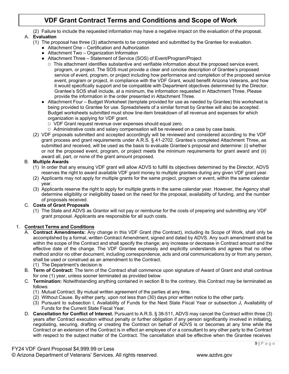 Veterans Donations Fund Proposal for Vdf Grant - $4,999.99 or Less - Arizona, Page 9
