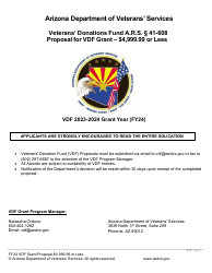 Document preview: Veterans' Donations Fund Proposal for Vdf Grant - $4,999.99 or Less - Arizona, 2024